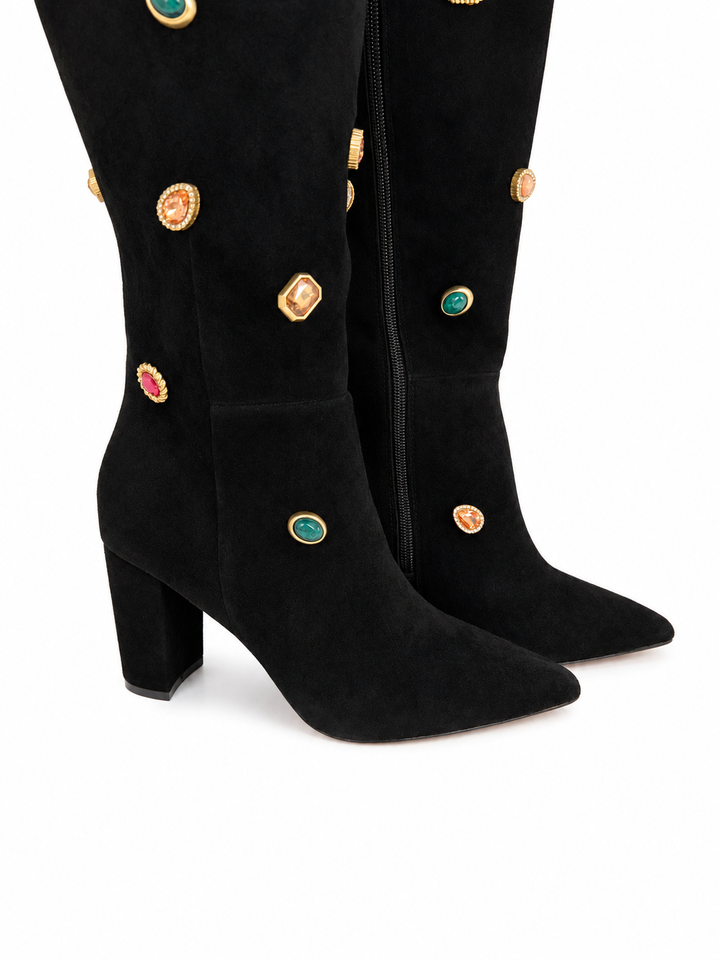 L'Agence Concourse Boot - Black with Jewels