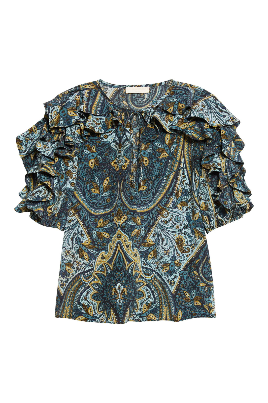Josephine Short Sleeve Silk Top in Prussian Print