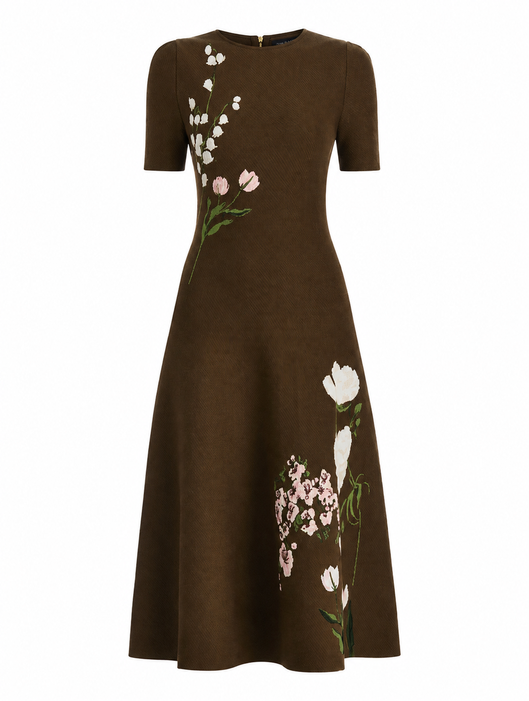 Multi Floral Knit Jacquard Dress - Brown Multi