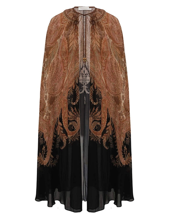 Hypnotic Caped Maxi Dress - Black Paisley