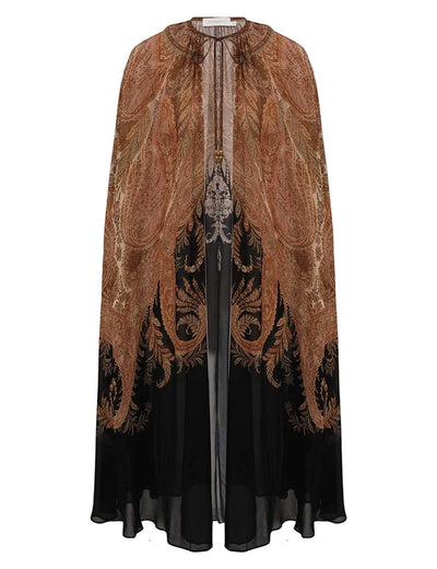 Hypnotic Caped Maxi Dress - Black Paisley