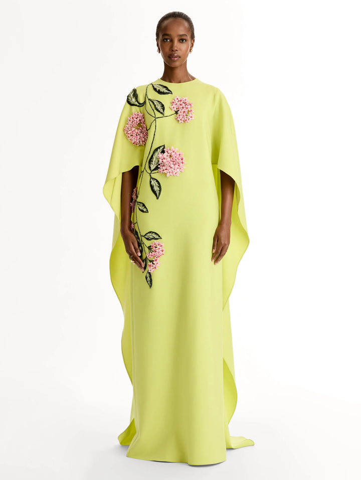 Porcelain Flower Embroidered Gown - Yellow Multi