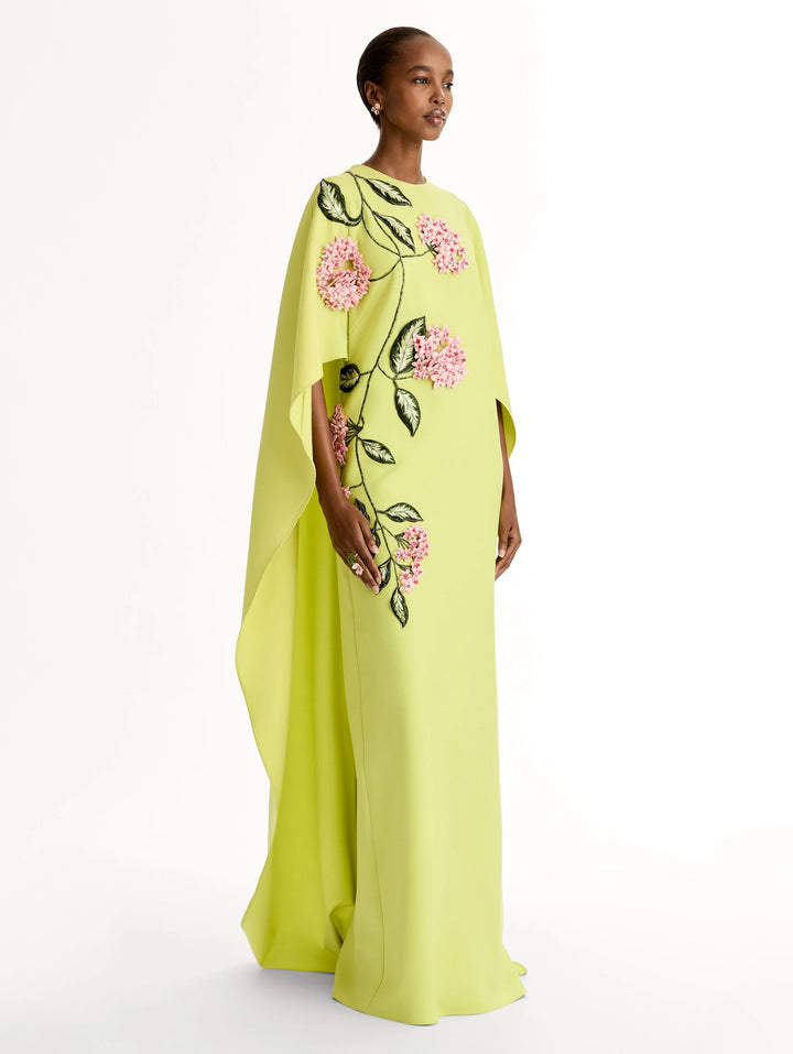 Porcelain Flower Embroidered Gown - Yellow Multi