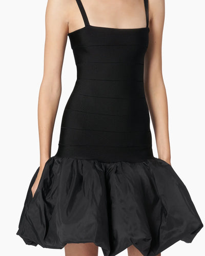 Banded Bubble-Hem Mini Dress - Black