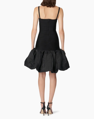 Banded Bubble-Hem Mini Dress - Black