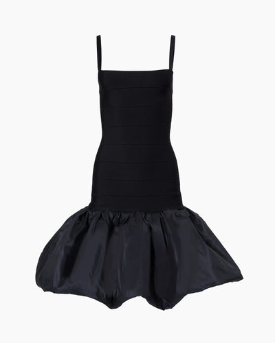 Banded Bubble-Hem Mini Dress - Black