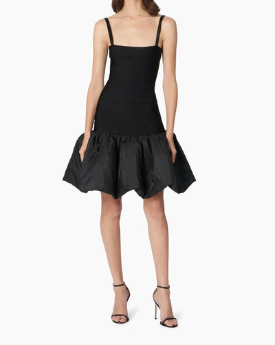 Banded Bubble-Hem Mini Dress - Black