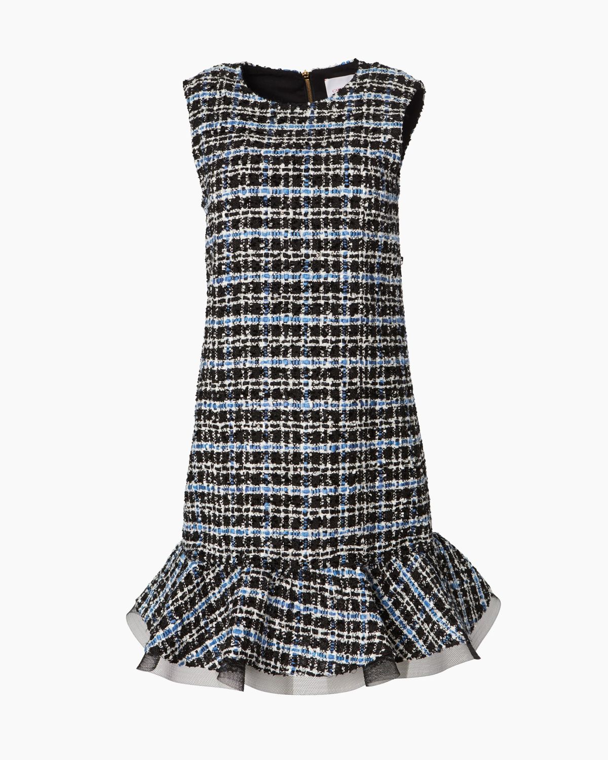 Tweed Shift Dress with Ruffle Hem - Bluebell Multi