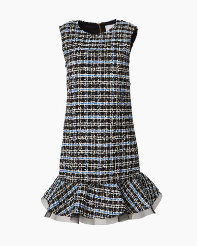 Tweed Shift Dress with Ruffle Hem - Bluebell Multi