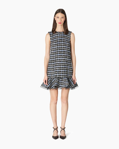 Tweed Shift Dress with Ruffle Hem - Bluebell Multi