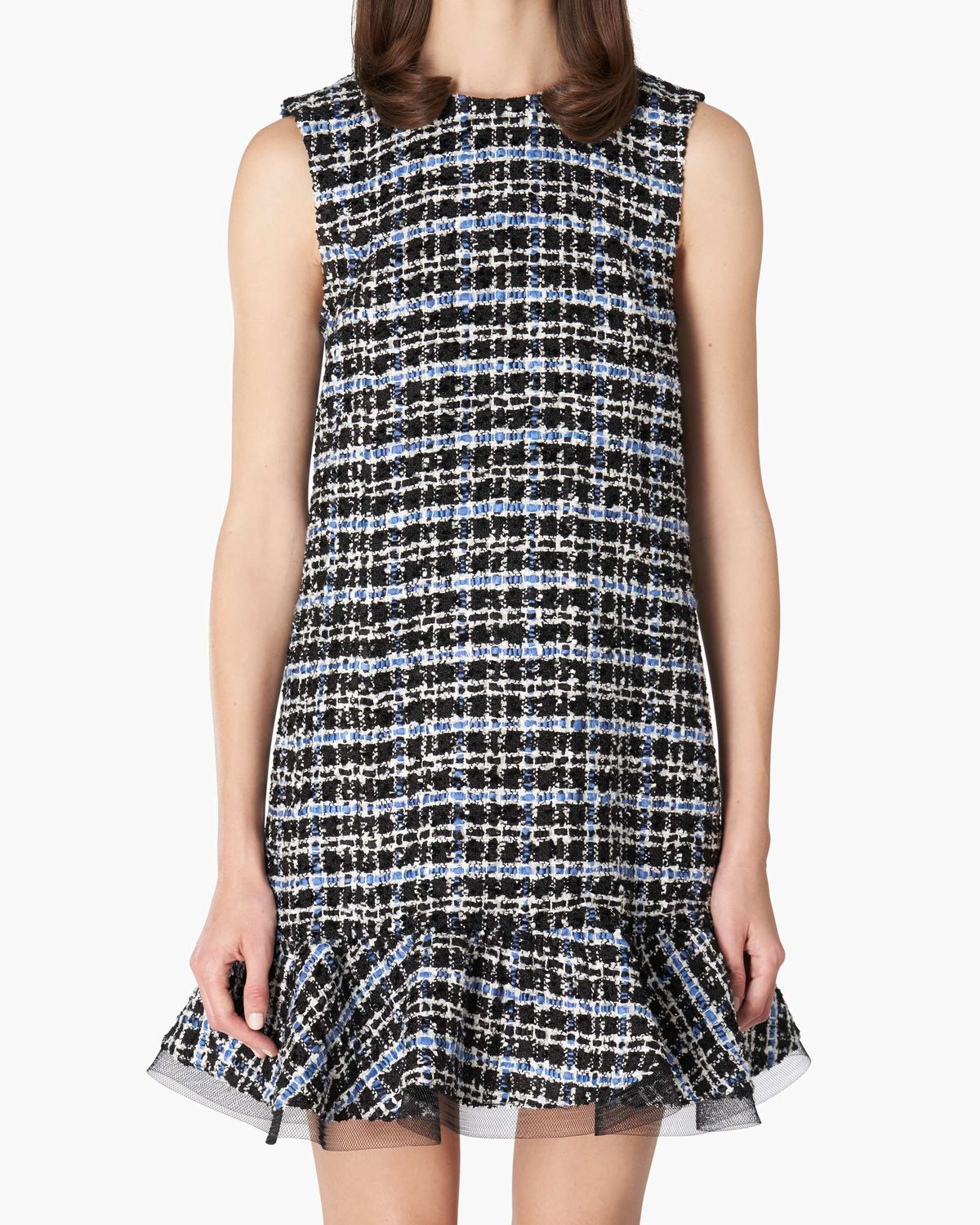 Tweed Shift Dress with Ruffle Hem - Bluebell Multi