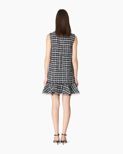 Tweed Shift Dress with Ruffle Hem - Bluebell Multi