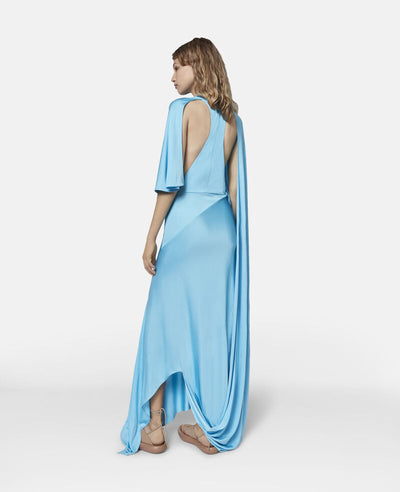 Asymmetric Cape Sleeve Dress - Aqua Blue