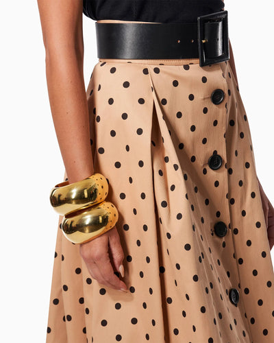 Polka Dot Button-Front Midi Skirt - Tan Multi