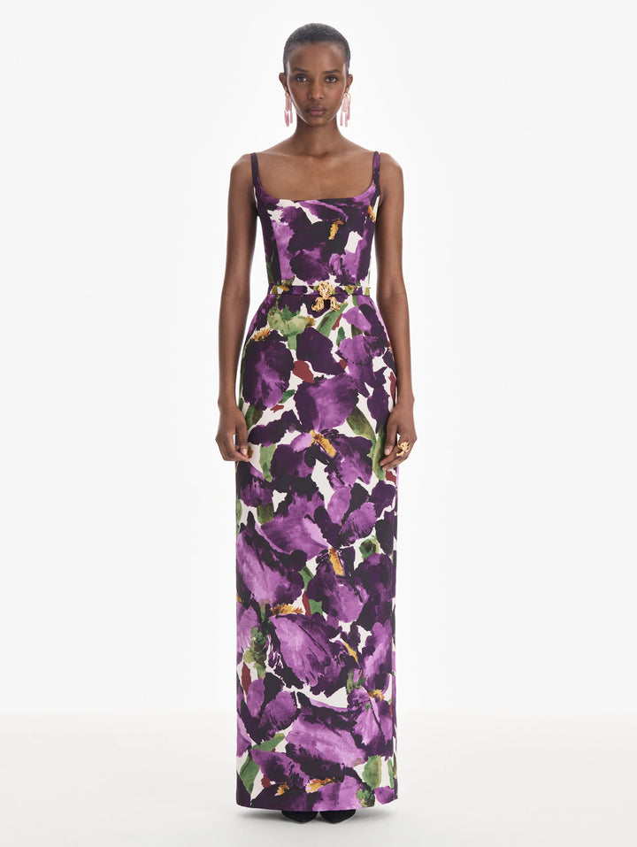Sleeveless Watercolor Iris Faille Gown