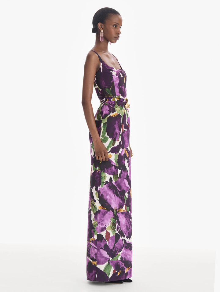 Sleeveless Watercolor Iris Faille Gown