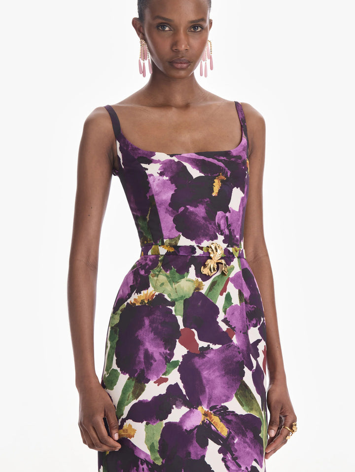 Sleeveless Watercolor Iris Faille Gown