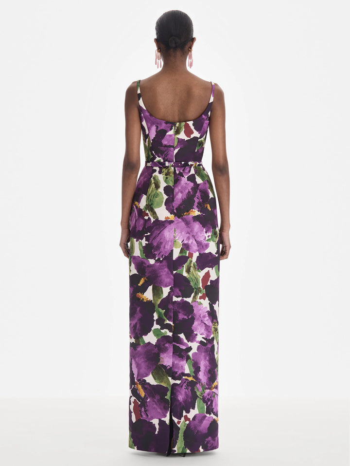 Sleeveless Watercolor Iris Faille Gown