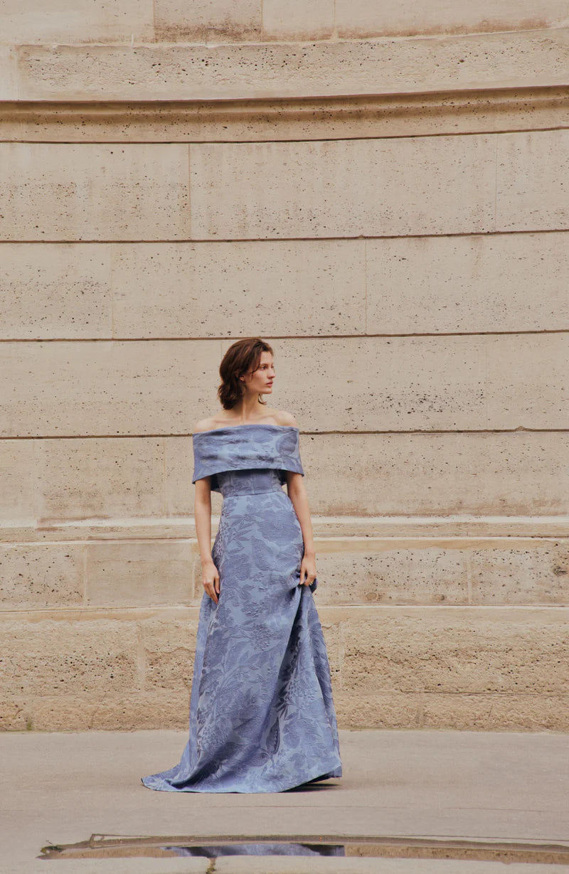 Floral Fil Coupé Gown - Medium Blue