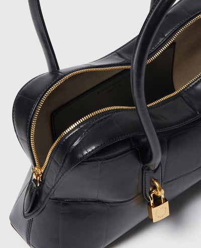 Ryder Crocodile-Embossed Shoulder Bag - Black