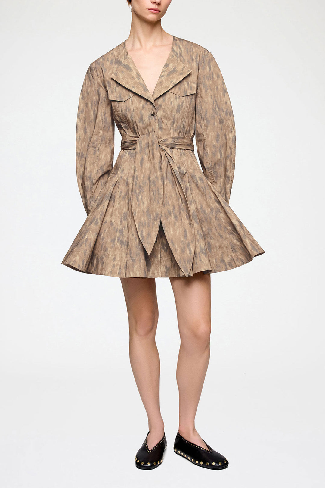 Shirt Dress in Stretch Cotton - Brown Print