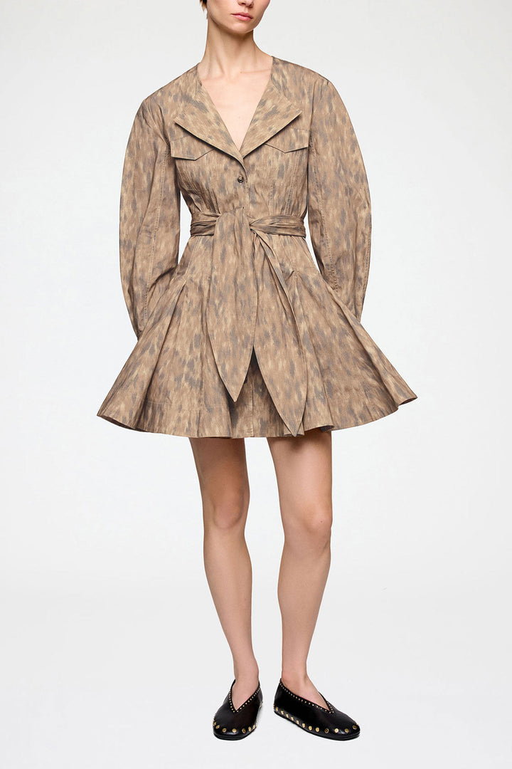 Shirt Dress in Stretch Cotton - Brown Print