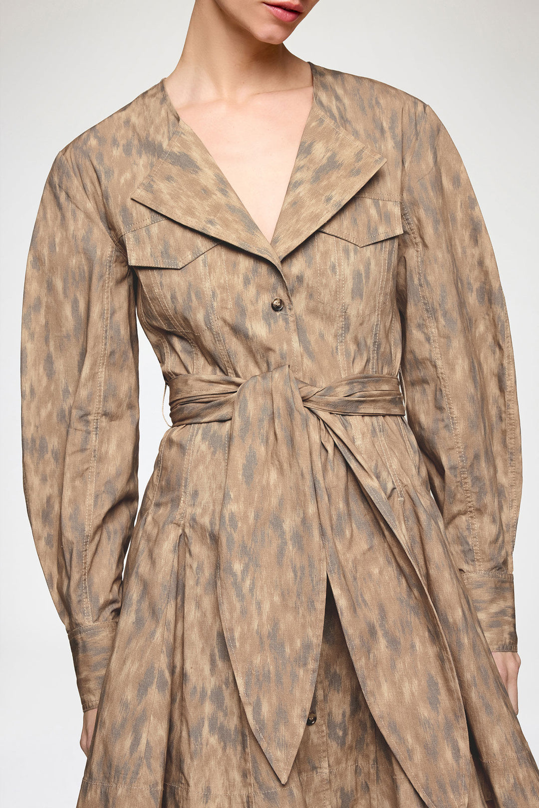 Shirt Dress in Stretch Cotton - Brown Print