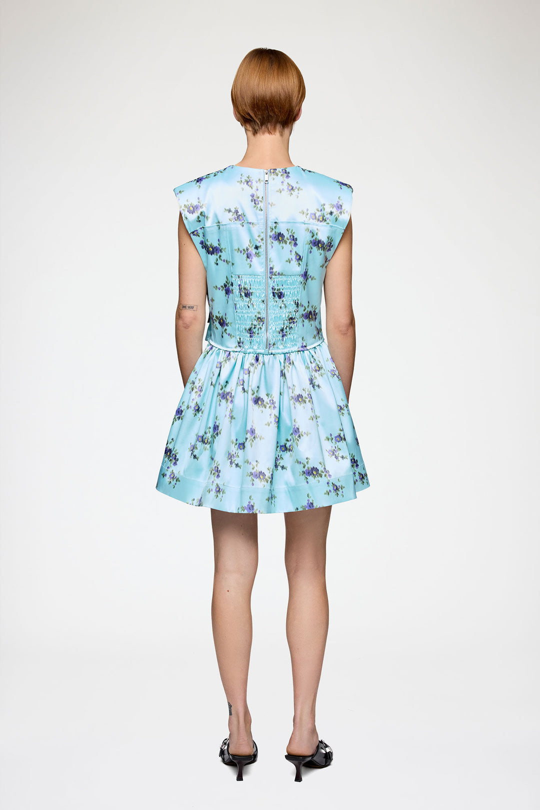 Printed Satin Mini Dress - Light Blue