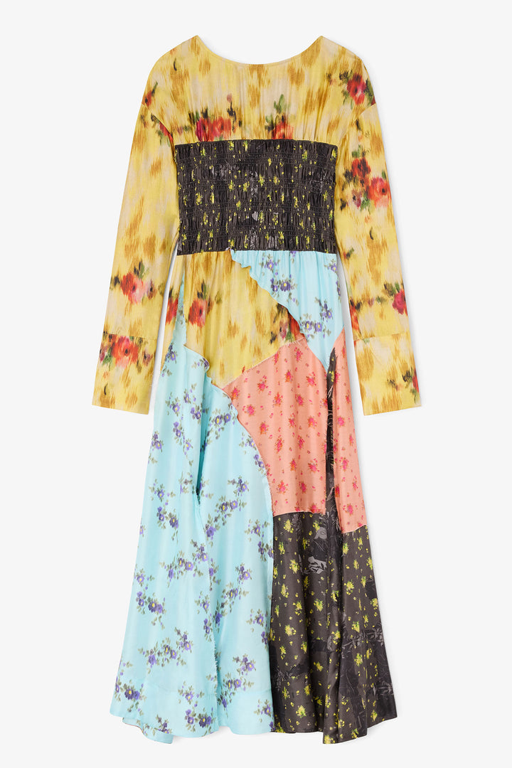 Silk Twill Patch Dress - Blue Multi