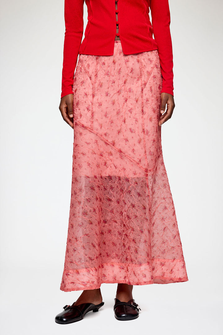 Skirt in Printed Shibori Organza - Peach