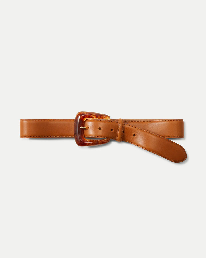 Arch Resin-Buckle Leather Belt - Cognac
