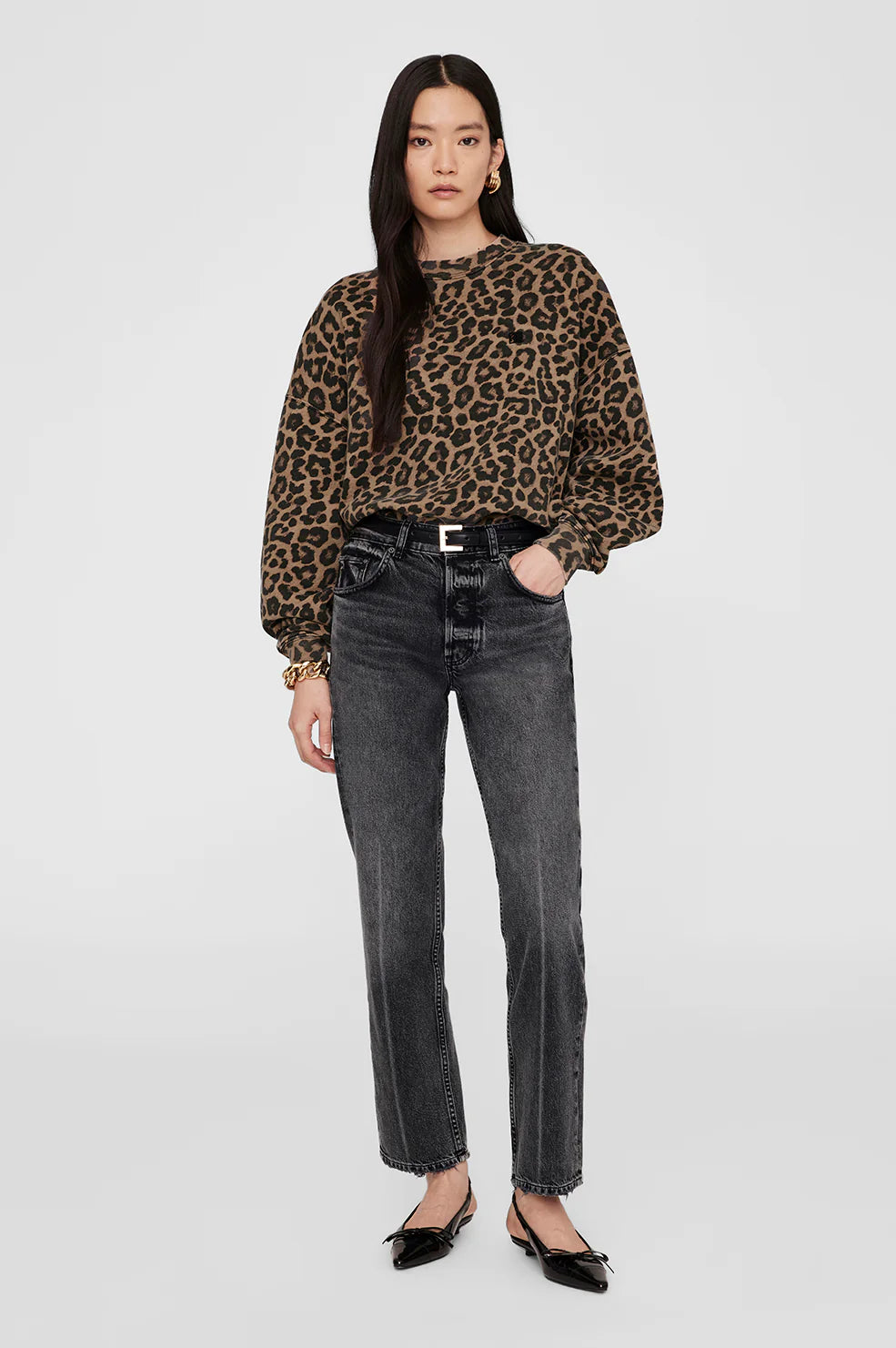Miles Sweatshirt - Black/Brown Leopard