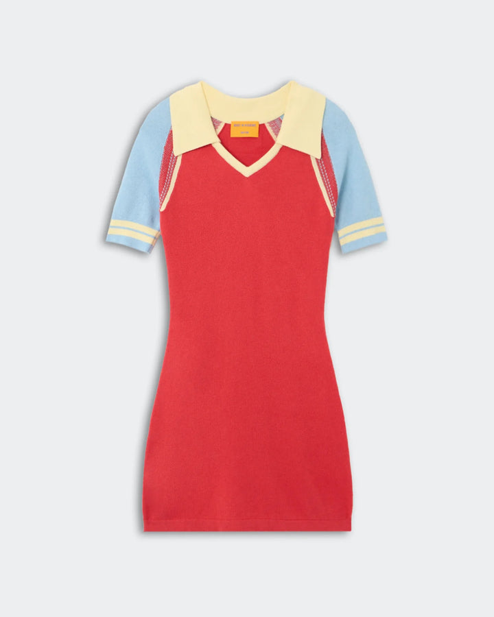 Ace Polo Dress - Light blue/Red