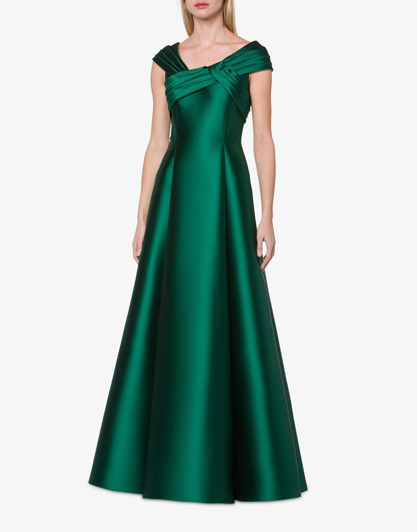 MIKADO DRESS WITH PLEATS - Dark Green