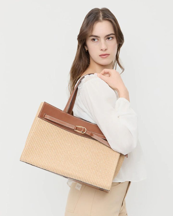 Aidan Natural Straw Work Tote - Rattan