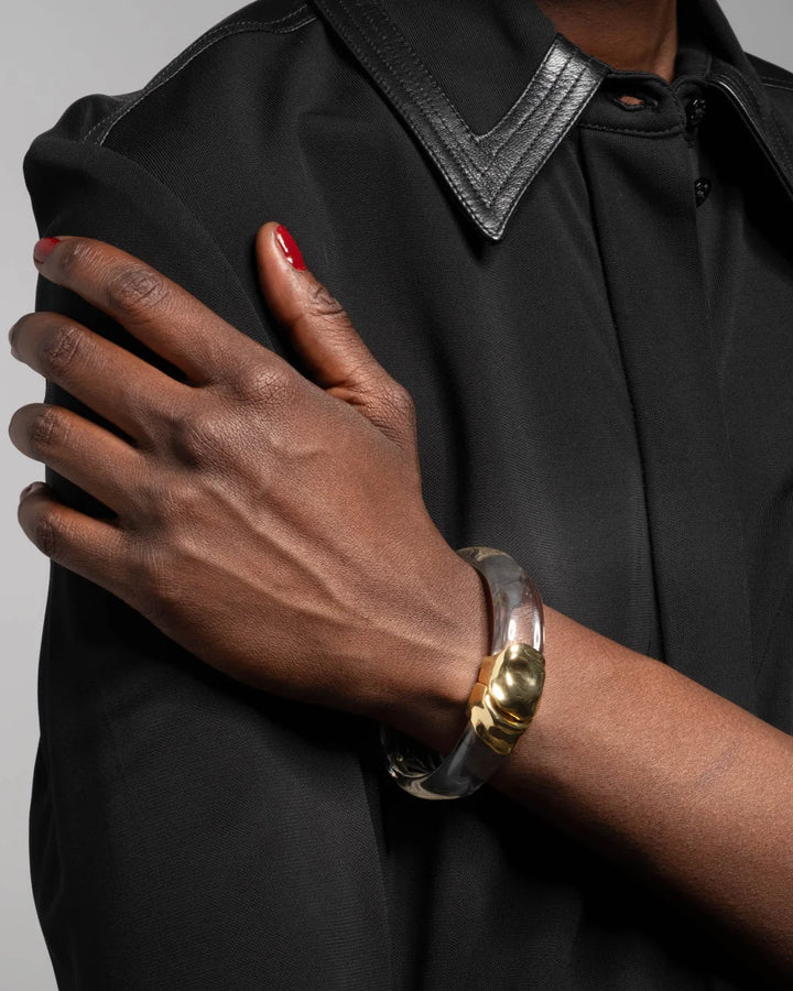 Molten Gold Lucite Hinge Bracelet - Clear