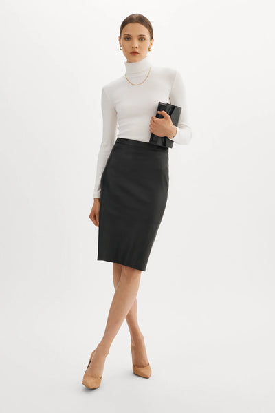AVANA Leather Pencil Skirt - Black
