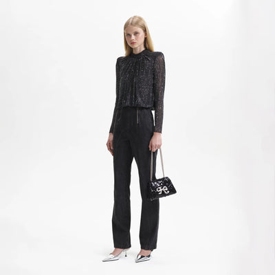 Rhinestone Mesh Top - Black