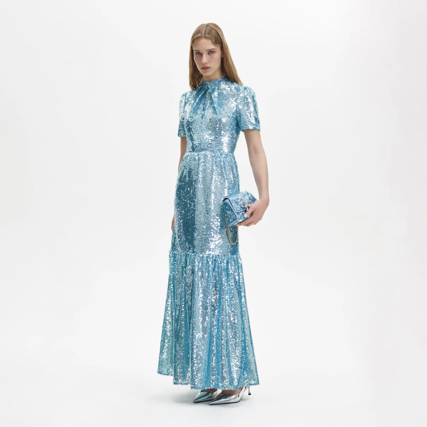 Sequin Tier Maxi Dress - Blue