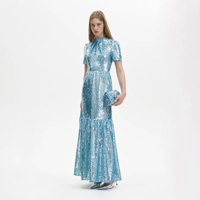 Sequin Tier Maxi Dress - Blue