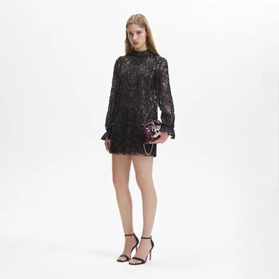 Paisley Sequin Mini Dress - Black