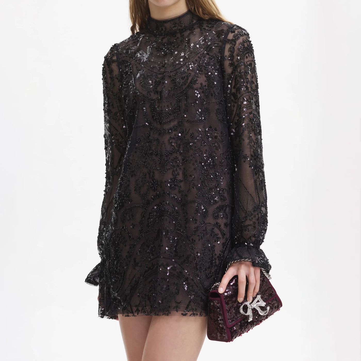 Paisley Sequin Mini Dress - Black