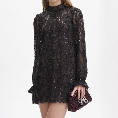 Paisley Sequin Mini Dress - Black