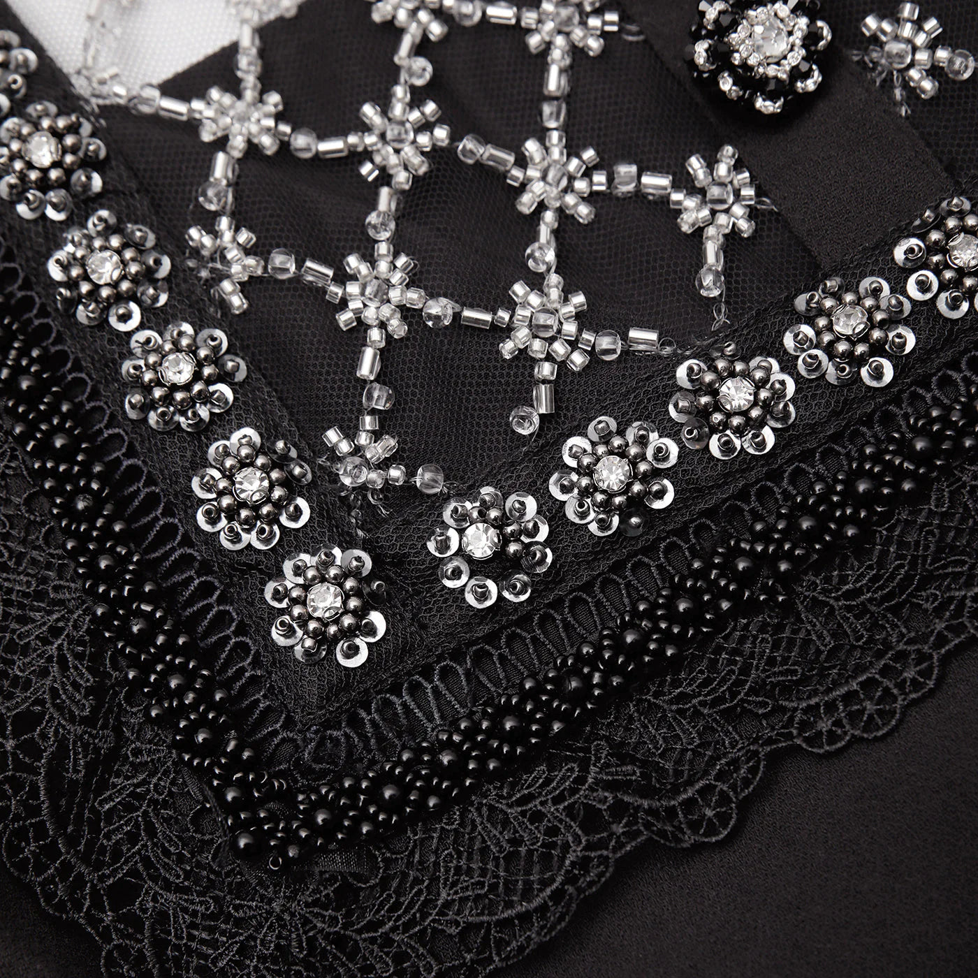 Crepe Embellished Tunic Dress - Black