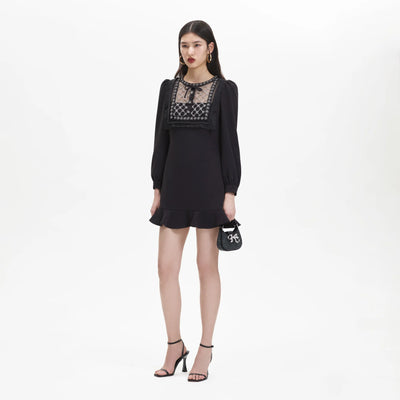 Crepe Embellished Tunic Dress - Black