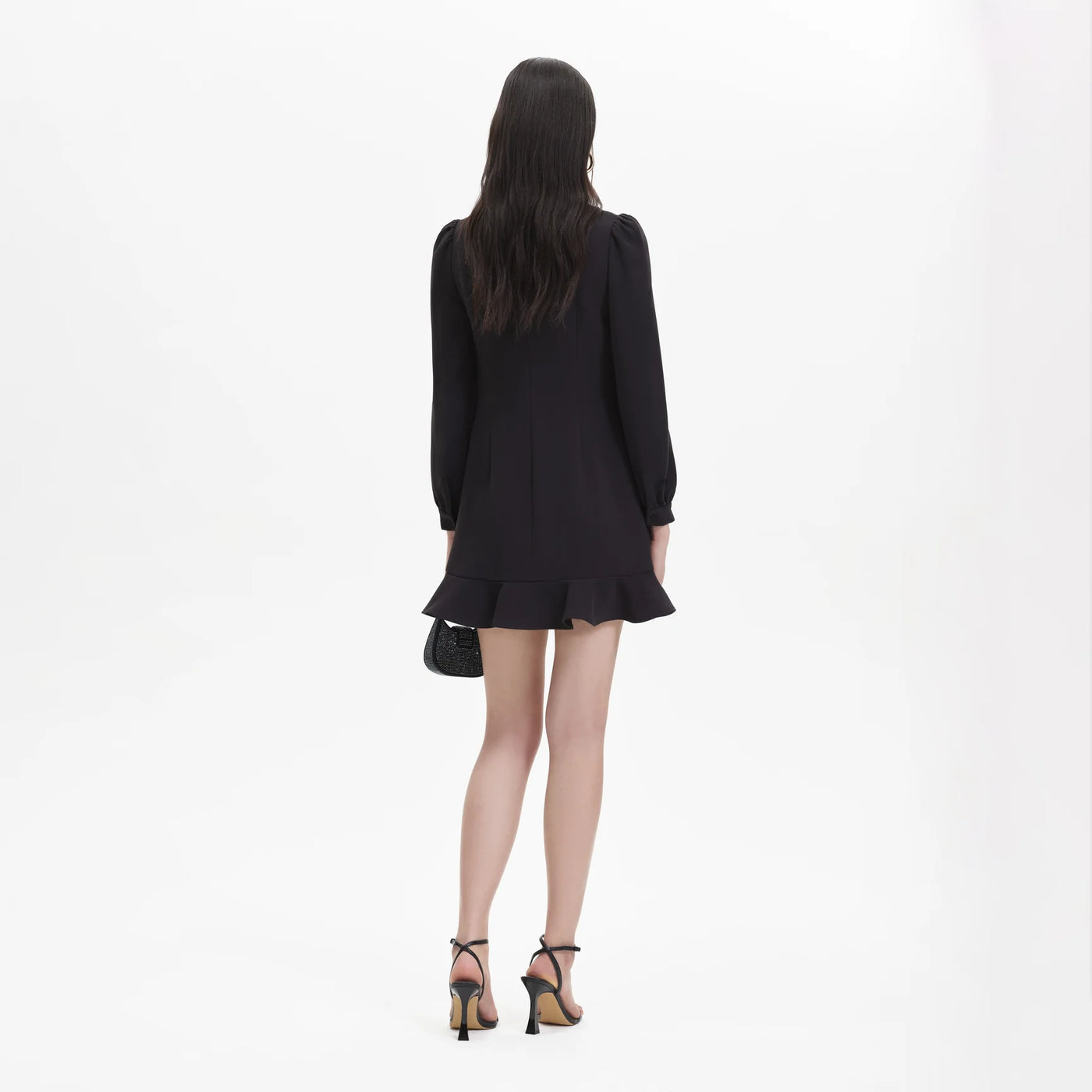 Crepe Embellished Tunic Dress - Black