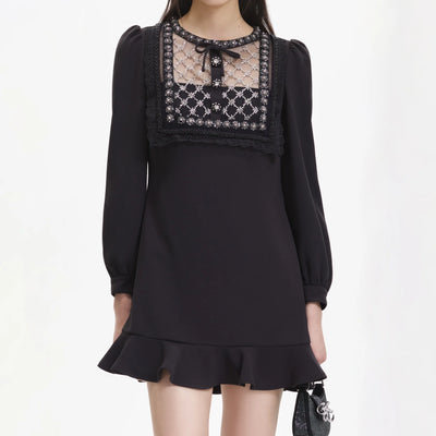 Crepe Embellished Tunic Dress - Black