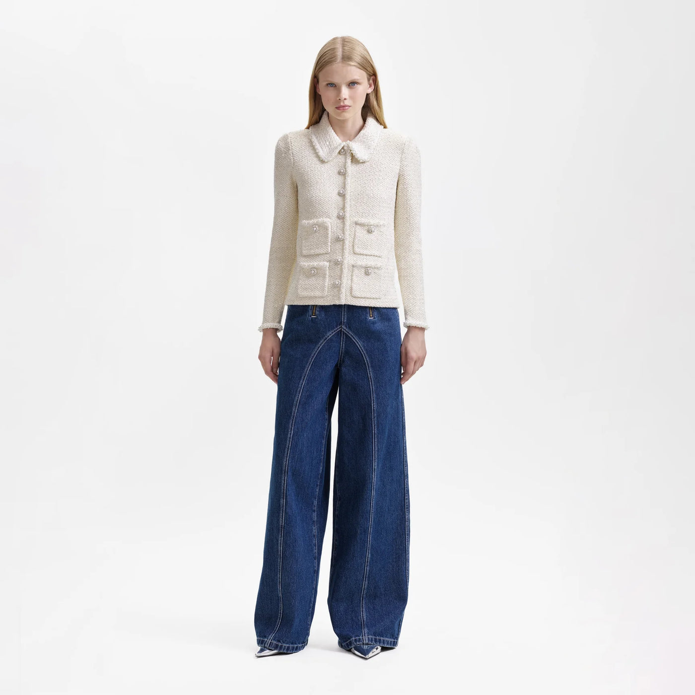 Sequin Knit Pearl Cardigan - Cream