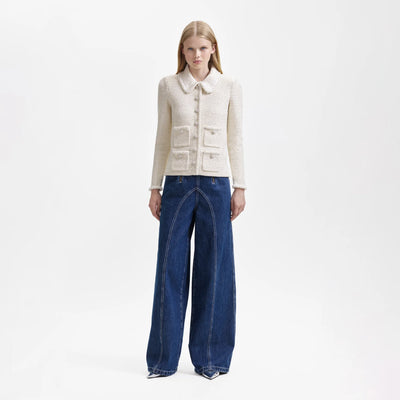 Sequin Knit Pearl Cardigan - Cream
