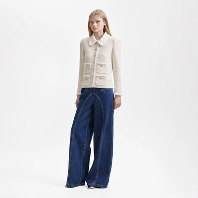 Sequin Knit Pearl Cardigan - Cream